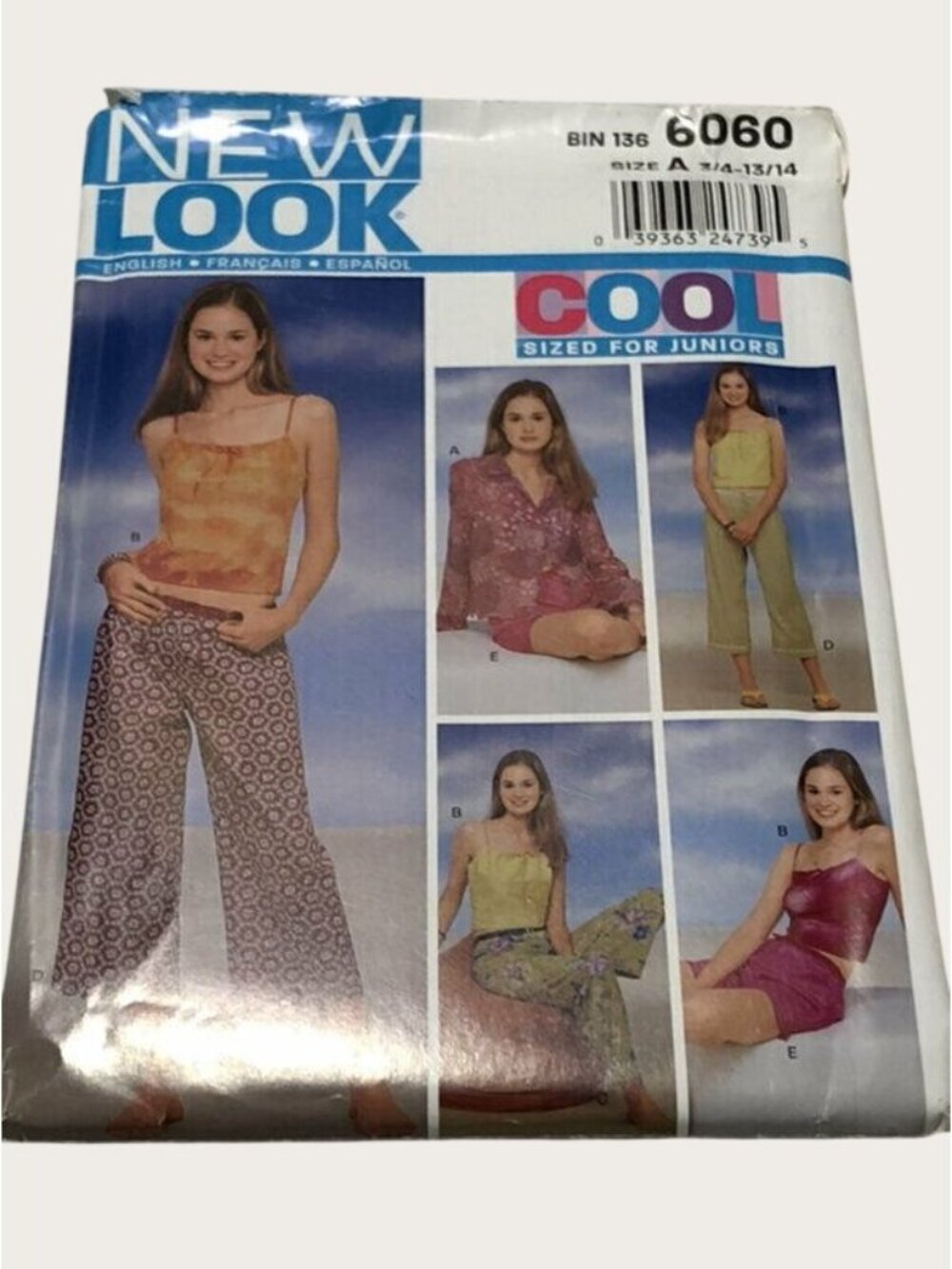 New Look 2000s Sewing Pattern 6060 Jrs Camisole Blouse Pants Shorts Sz 3/4-13/14